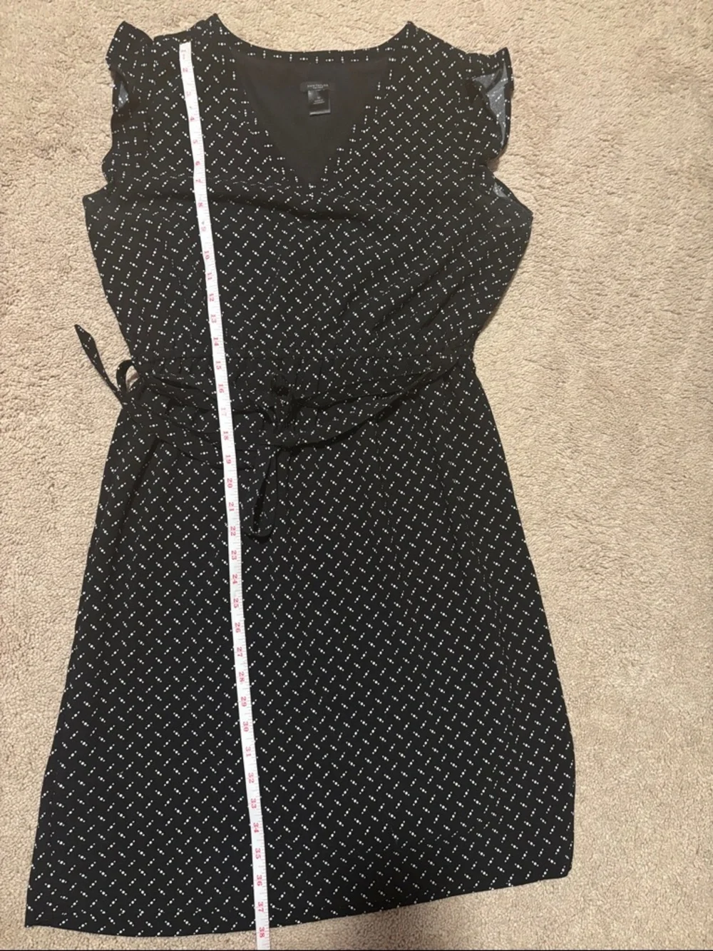Ann Taylor Factory Black Dotted V-Neck Flutter Sleeve Tie-Waist Dress Size M - Picture 7 of 7